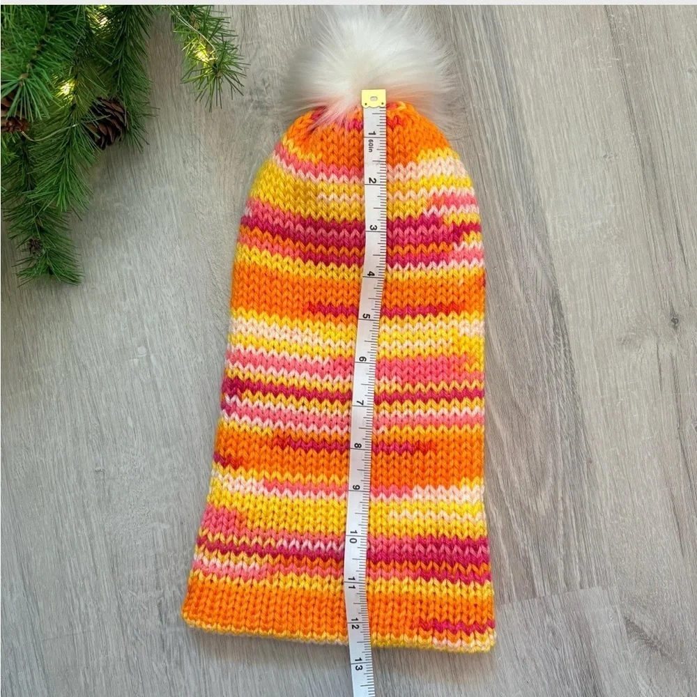 Handmade Knit Winter Beanie Hat Yellow/Orange/Pink